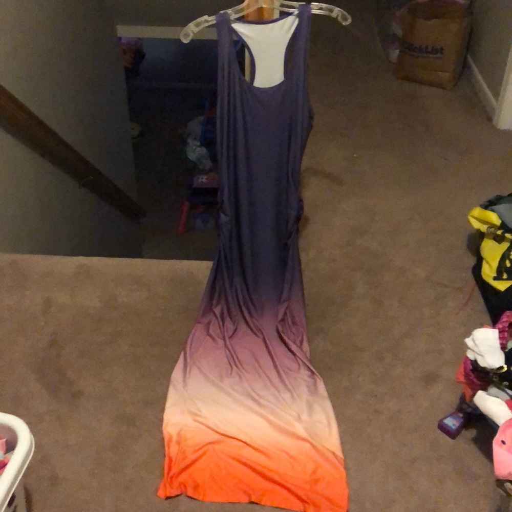 Tie dyed ombré purple to orange maxi. Med fits sm